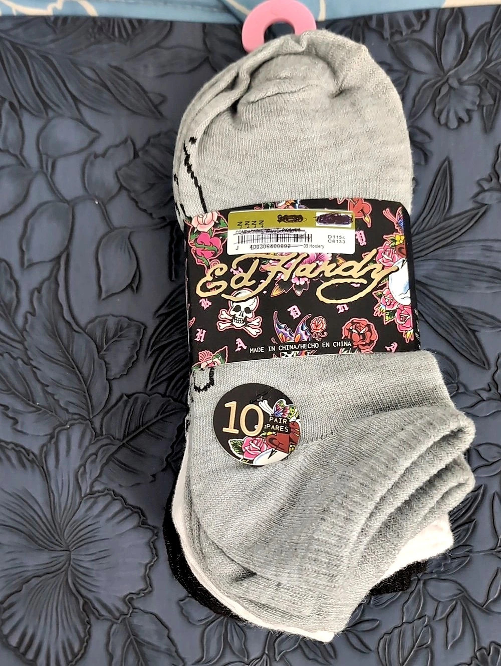 Ed Hardy Women's Low Cut Sock 10-Pair Pack Black & Gray NWT